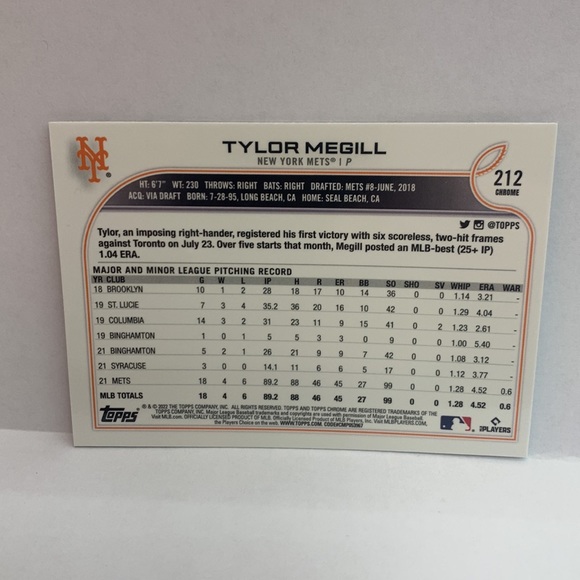 2022 Topps Chrome Tylor Megill Mets Prism Refractor RC (MISC7) - Picture 2 of 2